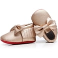 thumbnail image 2 of Double Bow Fringe Baby Moccasins - Soft Sole Baby Shoes Girls Toddler Crib Flats, 2 of 7