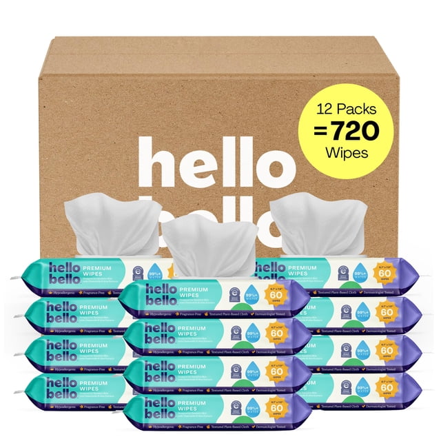 Toallitas húmedas para bebé Hello Bello 720 sin fragancia para piel sensible