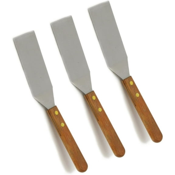 Set of 3, Solid Stainless Steel Blade Cookie Spatula, Wooden Handle, 8-inch