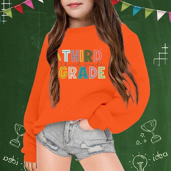 Boys Sweatshirts Childrens Print Pullover Crew Neck Long Sleeve Sweatshirt Hoodless Top Orange 5-6 Years