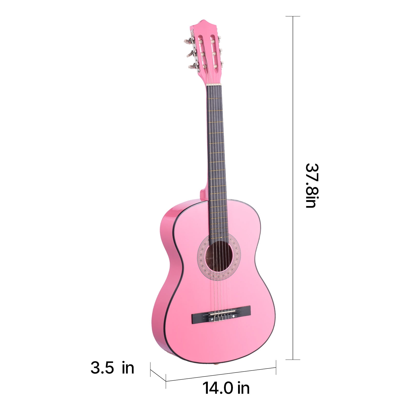 KFFKFF 38-Inch Classical Guitar Starter Kit, Wooden Acoustic Guitar with Nylon Strings, Gig Bag, Strap, Tuner, Extra Strings, Picks, Capo, Ideal for Beginners, Teens, Adults, and Students, Pink