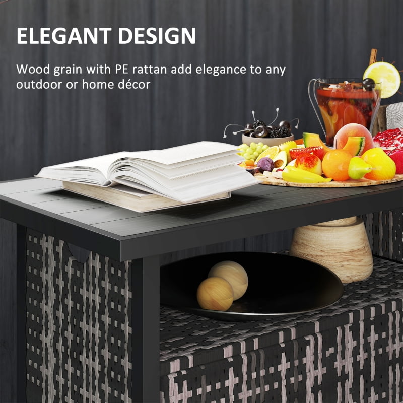 HOQBN Outdoor Pool Towel Storage Cabinet Organizer, Outdoor Bar Table with Shelf and Cabinet, Pool Towel Holder Pool HOQBN Valet with Weather-Resistant PE Rattan and Steel Frame, Mixed-Gray