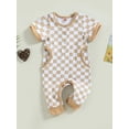 thumbnail image 2 of Bagilaanoe Newborn Baby Boys Summer Jumpsuit Checkerboard Print Short Sleeve Bodysuit 3M 6M 12M 18M Infant One Piece Romper, 2 of 8