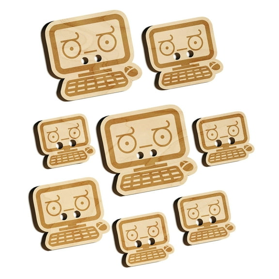 Doubtful Kawaii Computer Face Emoticon Wood Buttons for Crochet Knitting Sewing DIY Craft - 0.75 Inch Small (12pcs)
