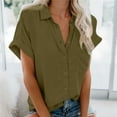 thumbnail image 2 of Stamzod Womens Short Sleeve Shirts Solid Color Oversize Women Shirts Dressy Casual Lapel Button Up Shirt Tops with Pockets, 2 of 6