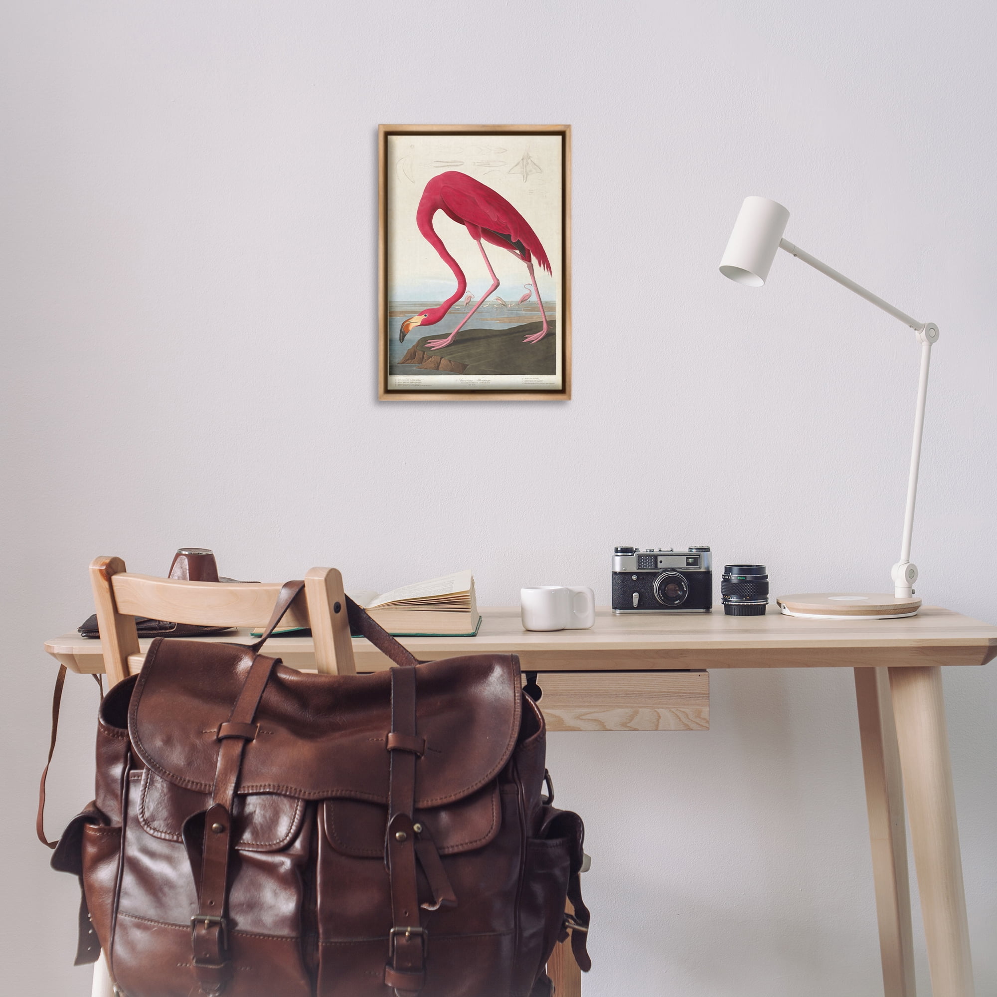 Stupell Industries Classic American Flamingo Animals Painting Brown Floater Framed Canvas Art Print Wall Art, 17 x 25