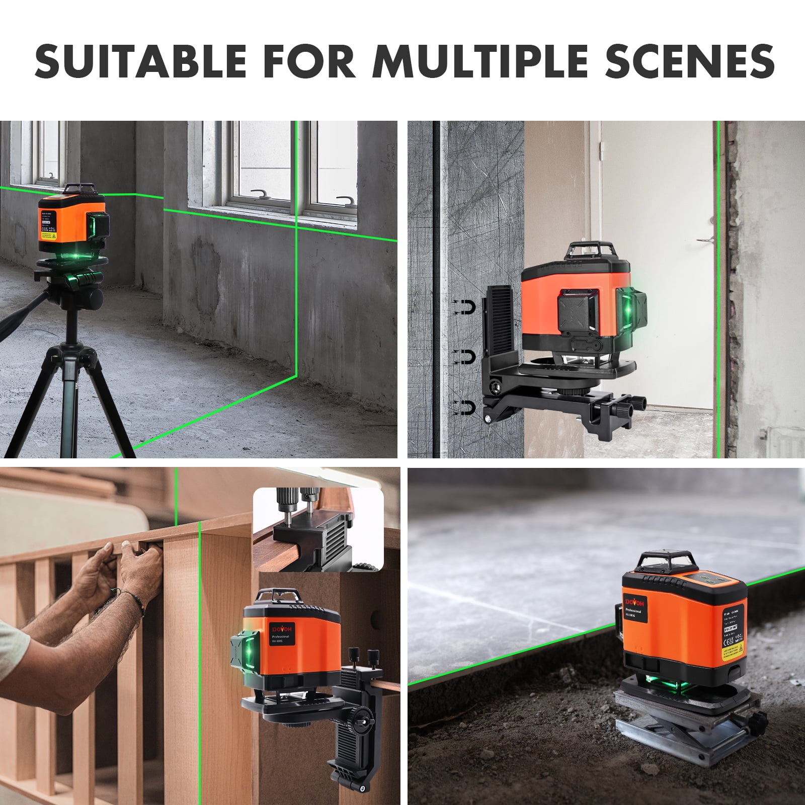 16 Line 4D Green Laser Level, 4x360° Self Leveling Laser Tool for Construction, Tiling & Ceiling, Rechargeable, Magnetic Bracket Included – K4-360G