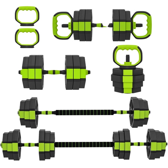 Soozier 6-in-1 Adjustable Dumbbell Set, 66lbs Free Weights Set, Green