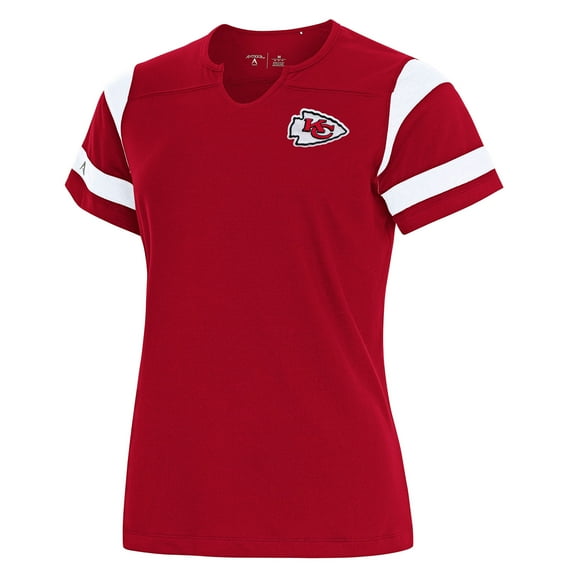 Women's Antigua Red Kansas City Chiefs Encounter Short Sleeve Notch Neck Top