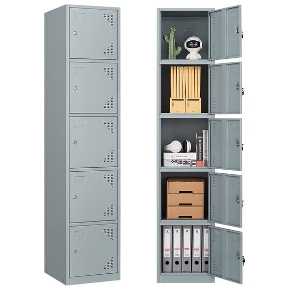 Fesbos Metal Locker 5 Lockable Door, 71" Tall Steel Storage Cabinet for Office Gym Home Employees Staff Sundries Room