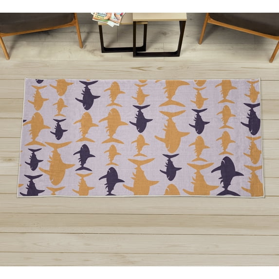 Sea Animals Decorative Rug, Monochrome Shark Illustration Fashion Maritime Illustration Aquatics, Quality Carpet for Bedroom Dorm and Living Room, 6 Sizes, Pale Orange, by Ambesonne