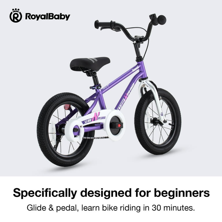 SLIDE N PEDAL 14in Purple Kids Balance Bike with Coaster Brake