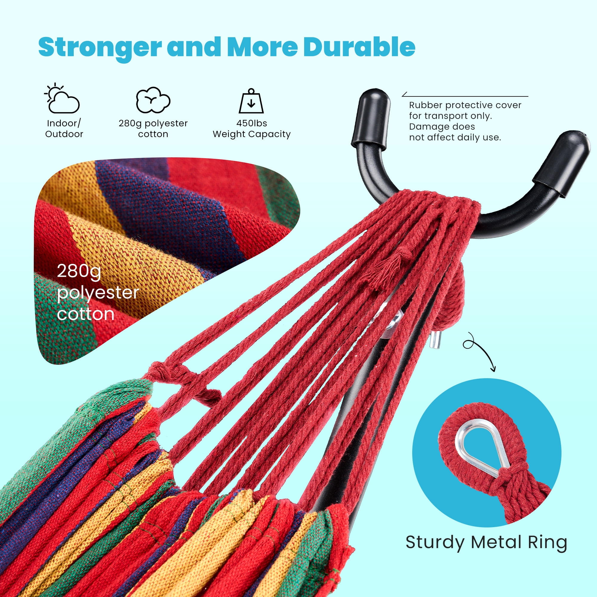 GIANNA Double Hammock with Steel Stand and Carrying Bag, Adjustable Height, 450lbs Capacity, Polyester Cotton Fabric, Portable Outdoor Hammock for 2 Adults, Red