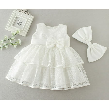 

Baby Girls Baptism Dress Heirloom Christening Gown with Clip Bow 3M