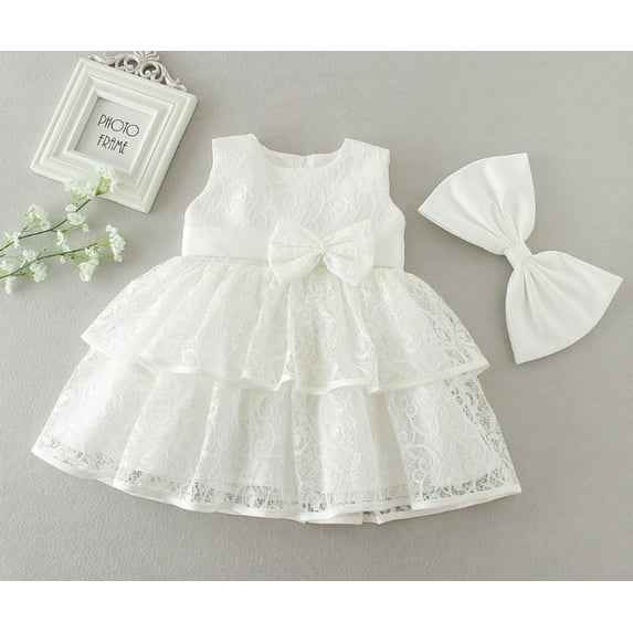 Baby Girls Baptism Dress Heirloom Christening Gown with Clip Bow 18M