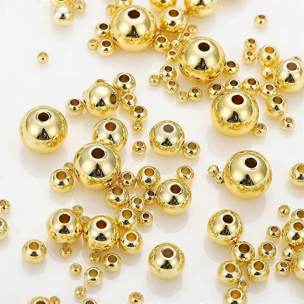 10-50pcs/lot 25 3 8mm 14K Gold Color Plated Brass Loose Beads Round Ball Beads Spacer Beads For DIY Jewelry Making Accessories