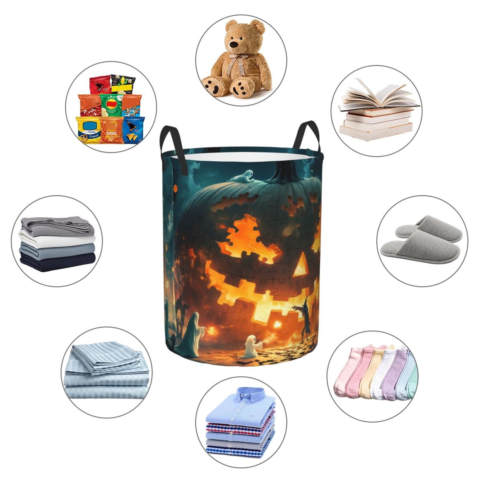 Large Laundry Basket with Handles - Halloween Ghost Puzzle Pumpkin A Kids Baby Dirty Clothes Laundry Hamper for Bedroom Aesthetic