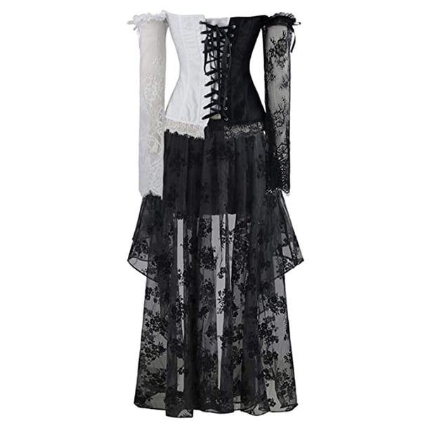 Corsé bustier de encaje steampunk para mujer, con hombros descubiertos y falda asimétrica - Empalme