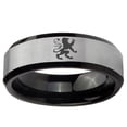 thumbnail image 2 of Rampant Lion 8MM Beveled Edge Gray And Black Tungsten Men Ring, 2 of 2