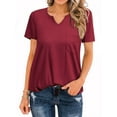 thumbnail image 3 of Nlife Women V Neck Short Sleeve Front Pocket T-Shirt,Wine Red, 3 of 7