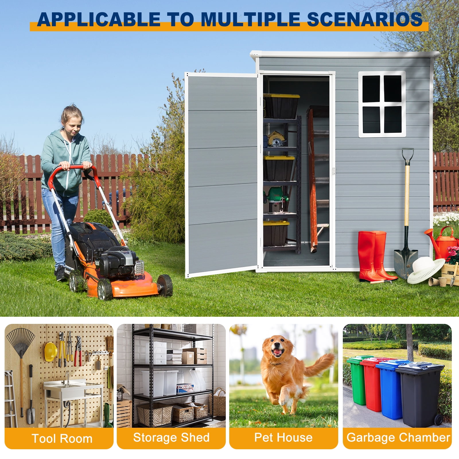 5'×3' Outdoor Storage Shed, Resin Storage Cabinet, Garden Tool Shed with Double Lockable Doors, Organizer Cabinet for Patio Yard, Gray