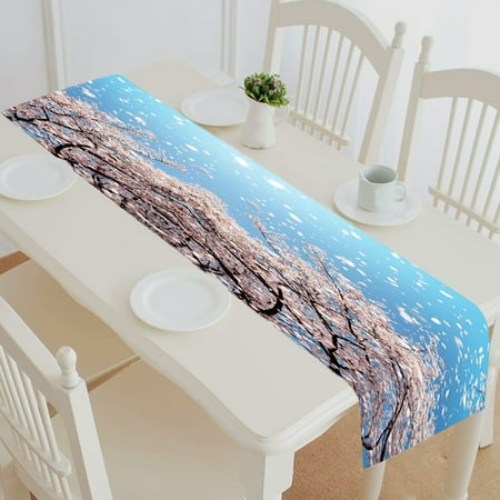 

ABPHQTO Cherry Blossoms Flower Petals Floating Blown Spring Breeze Table Runner Placemat Tablecloth For Home Decor 14x72 Inch