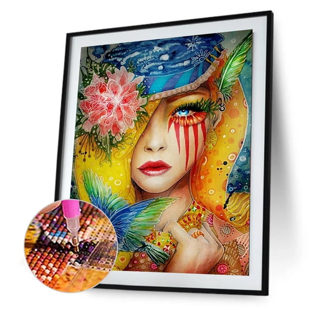 Cuadros Decorativos Flor pájaro niña 5D DIY diamante pintura Kits completo redondo taladro decoración (NH2573) Ehuebsd embutido en tela