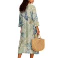 thumbnail image 2 of DISNIMO Women's Spring Dress Leaf Print 3/4 Sleeve Maxi Dresses Loose V Neck Midi Long Dress Casual Fashion Linen-Like Shift Dresses, 3XL, 2 of 6