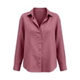 thumbnail image 4 of Gytharion Women's Plus Size Dress Shirts Soild Color Stain Silk Lapel Long Sleeve Shirts Casual Button Down Blouse, 4 of 6