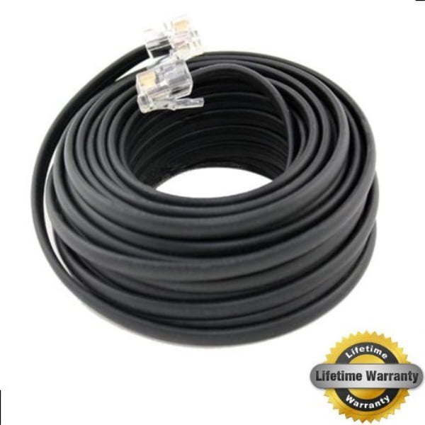25&amp;#39; FT FOOT BLACK PHONE TELEPHONE EXTENSION CORD CABLE LINE WIRE WITH STANDARD RJ-11 PLUGS