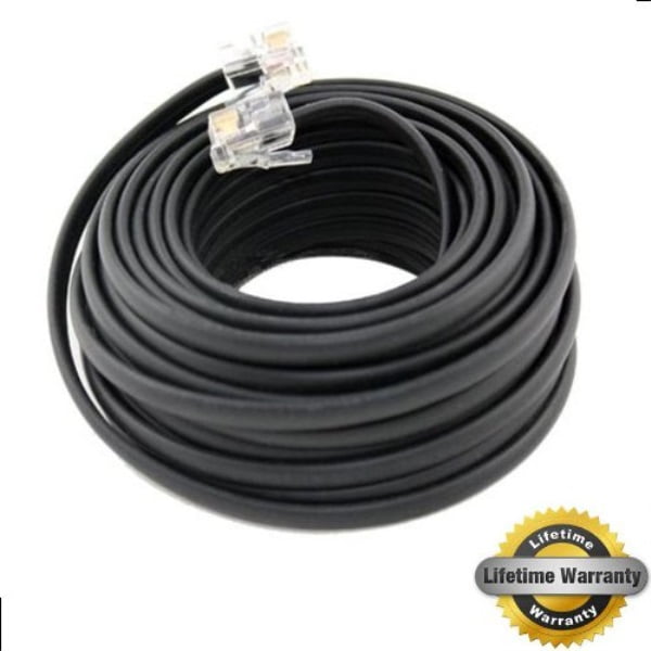 25' FT FOOT BLACK PHONE TELEPHONE EXTENSION CORD CABLE LINE WIRE WITH