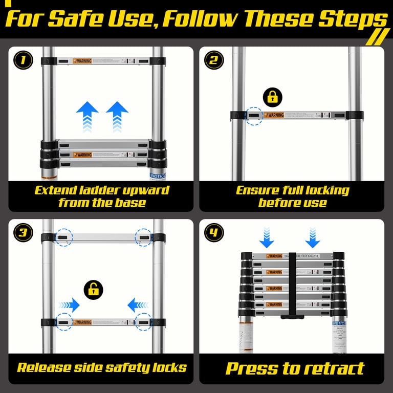 HBTower 8.5 Ft Aluminum Telescoping Ladder, 330 Lb Capacity photo 4