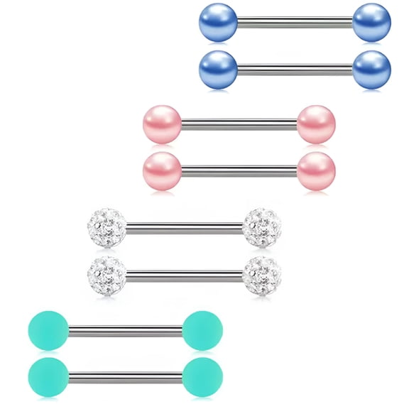 DESIGNICE 8Pcs 12/14/16/18Mm Surgical Steel Barbell Nipple Tongue Rings Piercing Jewelry Nipple Piercing Jewelry-16Mm