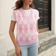 thumbnail image 4 of Womens Sweaters Retro Diamond Grid V Neck Sleeveless Knit Vest Preppy Style Soft Skin Friendly Versatile Top Pink L, 4 of 7