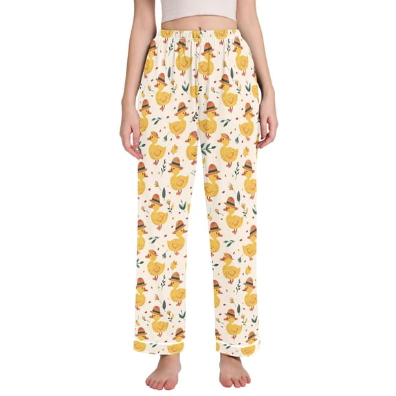 Dailycode Women's Pajama Pants Wide Leg Lounge Pj Bottoms With Pockets Cute Ducks with Hat
