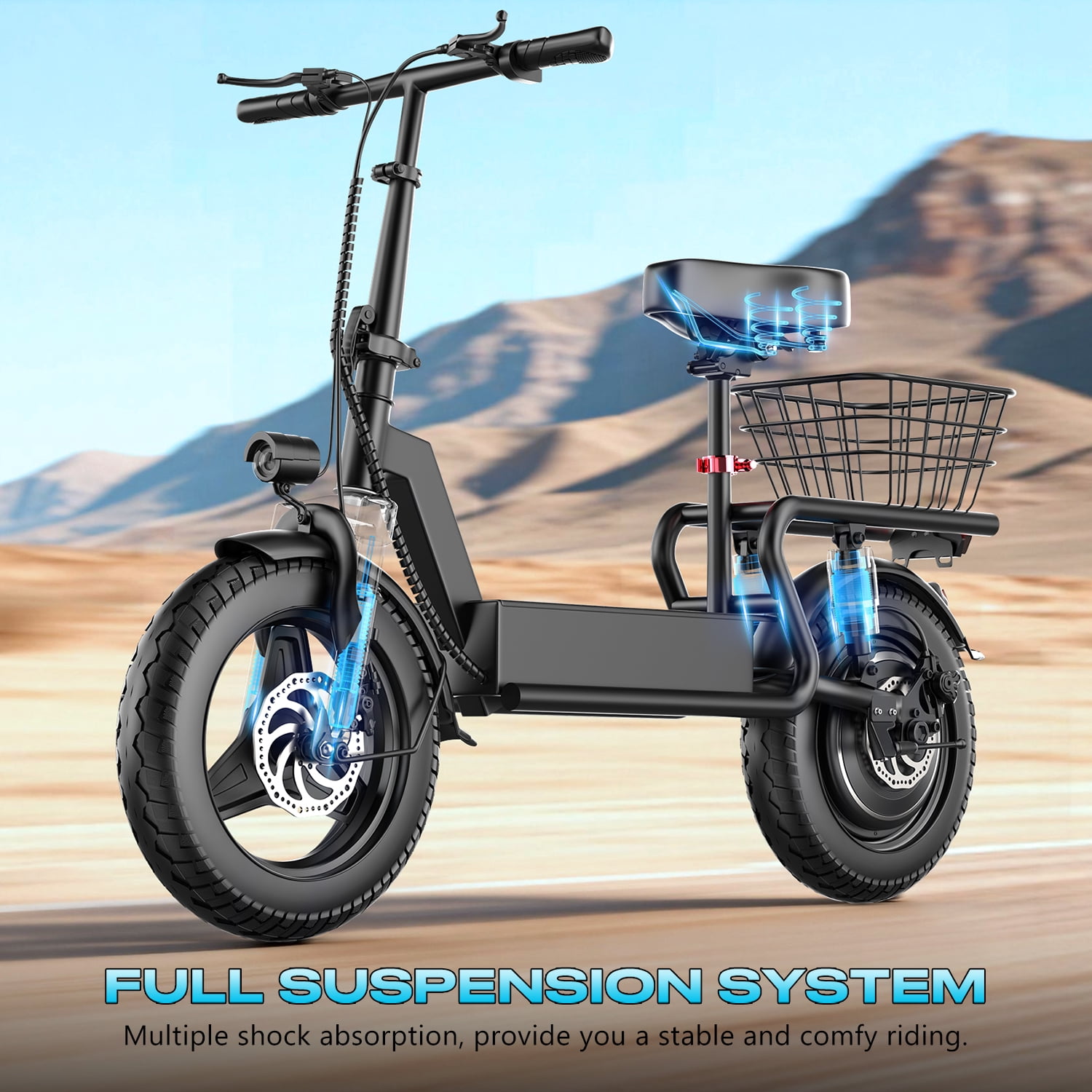 AZHAR 1000W Electric Scooter with Seat for Adults, 25 MPH, 45 Miles, 48V 15Ah, 14" Tire, UL 2272
