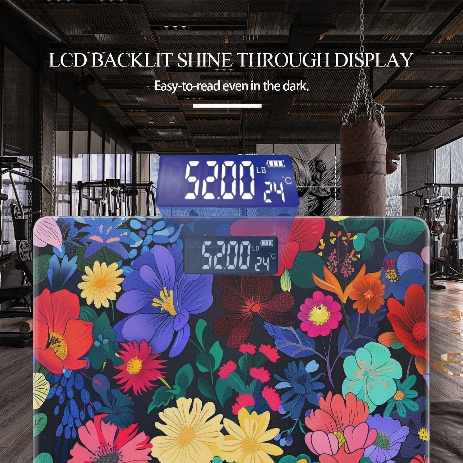 High Precision Body Weight Scale Smart Bathroom Scales with Large LCD Display(400lbs),Decorative for Bedroom-Vibrant Pattern Of Various Colorful Flowers