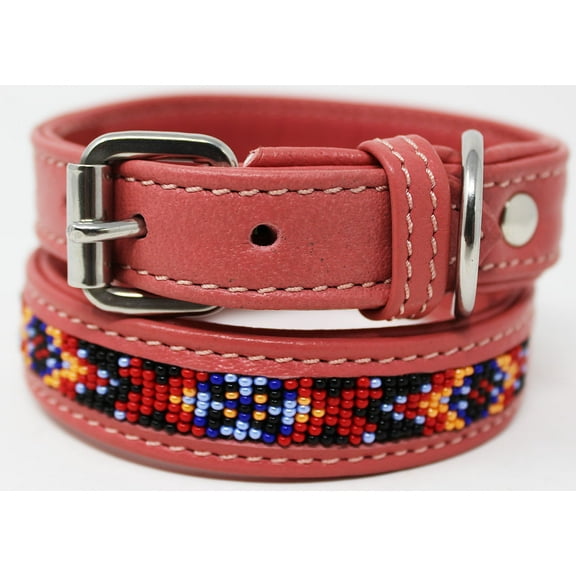 XSmall 9''- 13'' Soft Genuine Leather Beaded Padded Dog Puppy Collar 60RT09PK