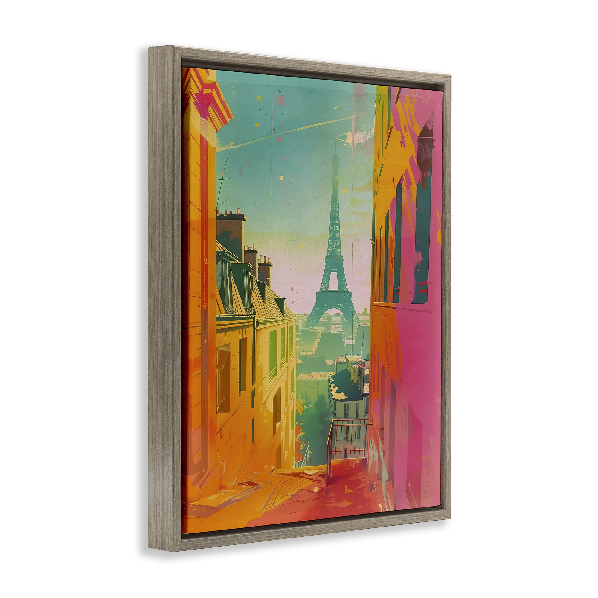 Stupell Industries Modern Paris Tower Town & City Painting Brown Floater Framed Art Print Wall Art, 17 x 21