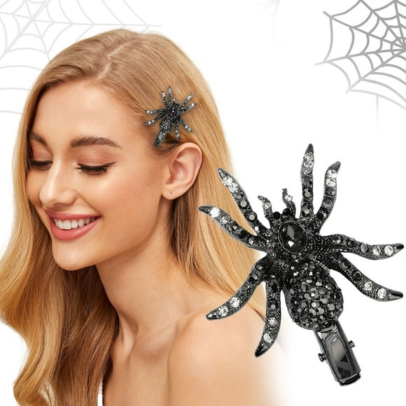 Baycosin Creative Headwear Personality Funny Rhinestone Bangs Clip Halloween Rhinestones Black Bat Hairpin Horror French Hairpin Girl Retro Automatic Hair Spring Clip Women'S Accessories