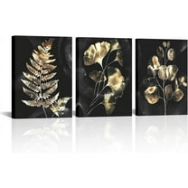 Hieng Black and Gold Bathroom Decor Plant Leaf Wall Art Botanical Leaves Painting Canvas Prints