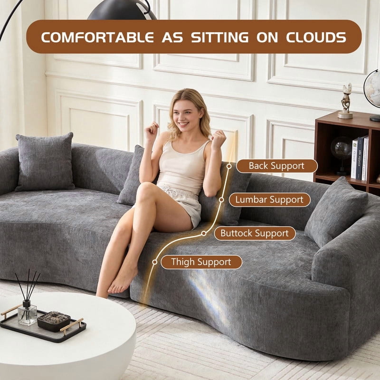 4-Seater Curved Boneless Compression Sectional Sofa, 2-Piece Modular Couch, High-Density Foam Sleeper Sofa
