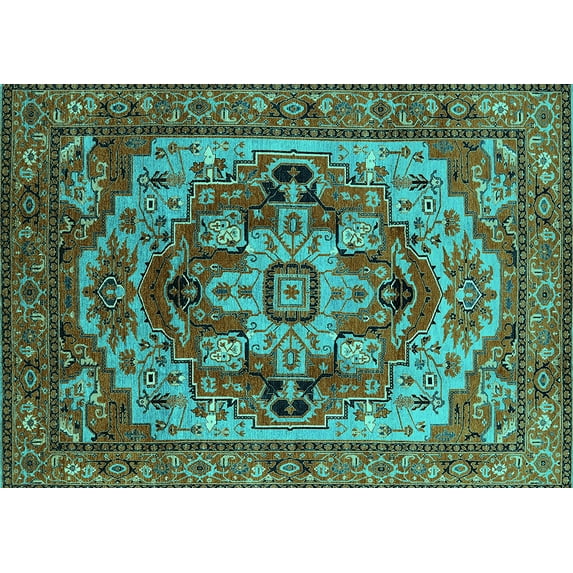 Ahgly Company Indoor Rectangle Oriental Turquoise Blue Industrial Area Rugs, 5' x 8'