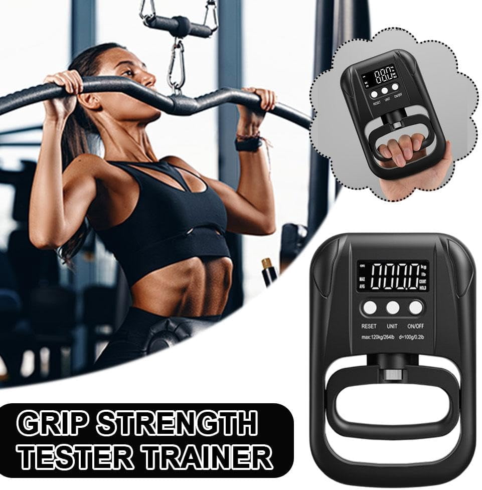 BYXAS Hand Grip Strength Tester Trainer - Electronic Hand Dynamometer Forearm Grip Strengthener Exerciser Digital Training Gauge 265 Lbs 120 Kgs for Sport Home School Use