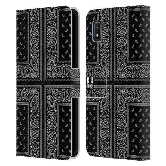 Head Case Designs Classic Paisley Bandana Cross Black Leather Book Wallet Case Cover Compatible with Samsung Samsung Galaxy A10e (2019)