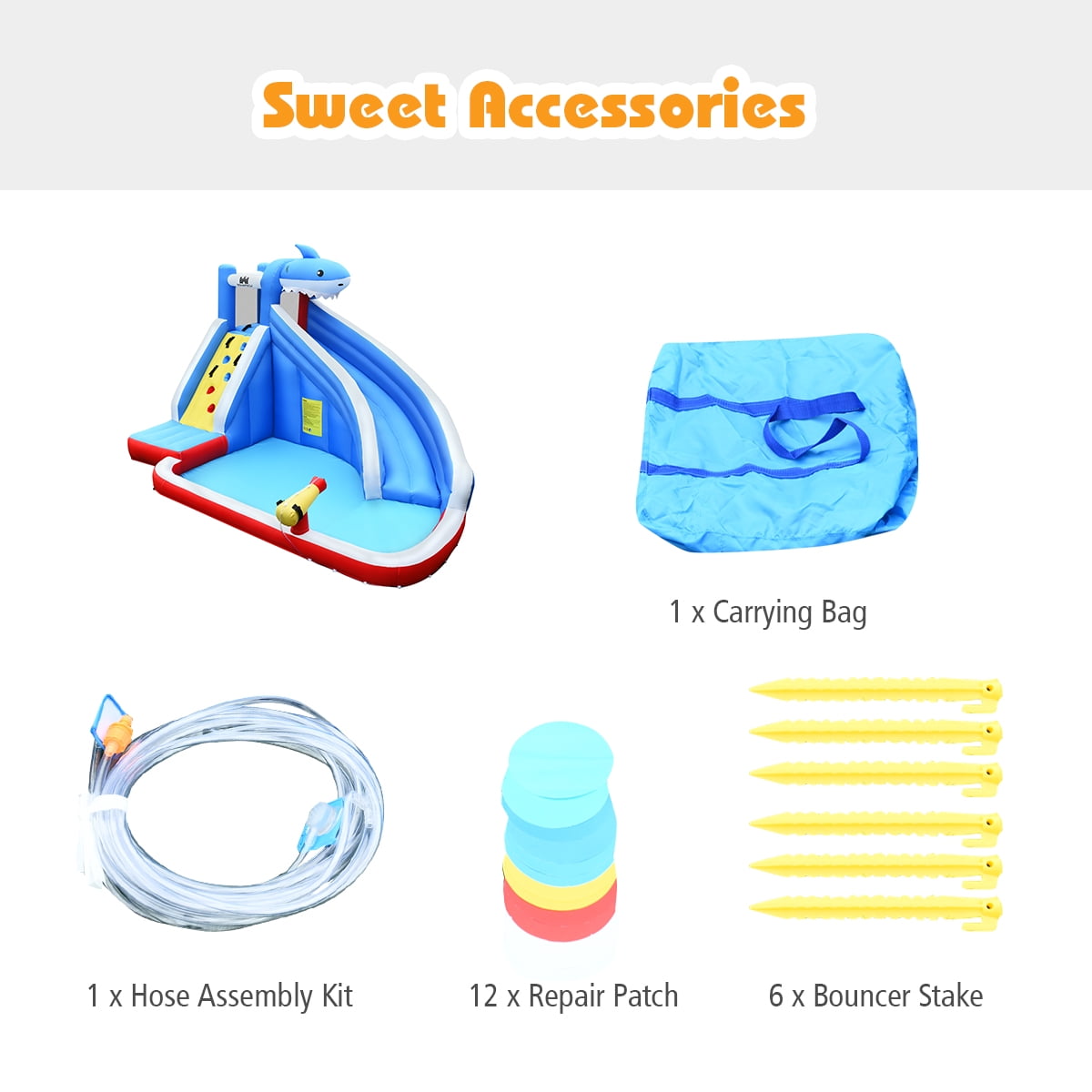 Infans Inflatable Water Slide shark Bounce House Splash Water Pool Without Blower