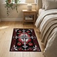 thumbnail image 3 of ODIKA 2'x3' Washable Throw Rug Red Black Halloween Decorations Horror Gothic Cross, Skulls, Bats, Design for Hallway, Study Room, Non-Slip Low Profile, Flatwoven, 3 of 7