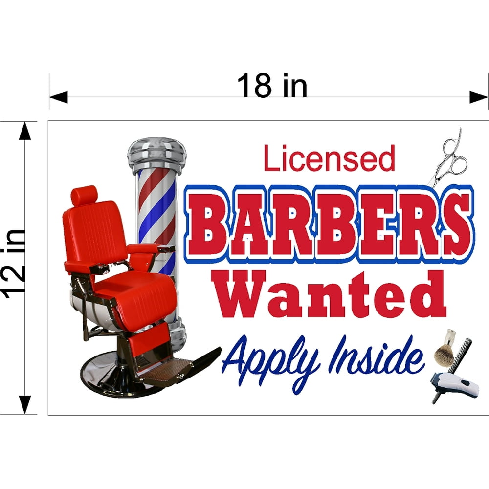 HELP WANTED LICENSED BARBER BARBERS SIGN 12" X 18" SMOOTH PVC Walmart