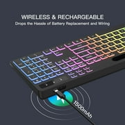 Wireless Keyboard with 7-Color RGB Backlit, Marvo Full-Size Computer Keyboard with Phone Tablet Holder, Rechargeable 2.4G Wireless Gaming Keyboard with Light up Keys, Compatible with Mac,Window,Black