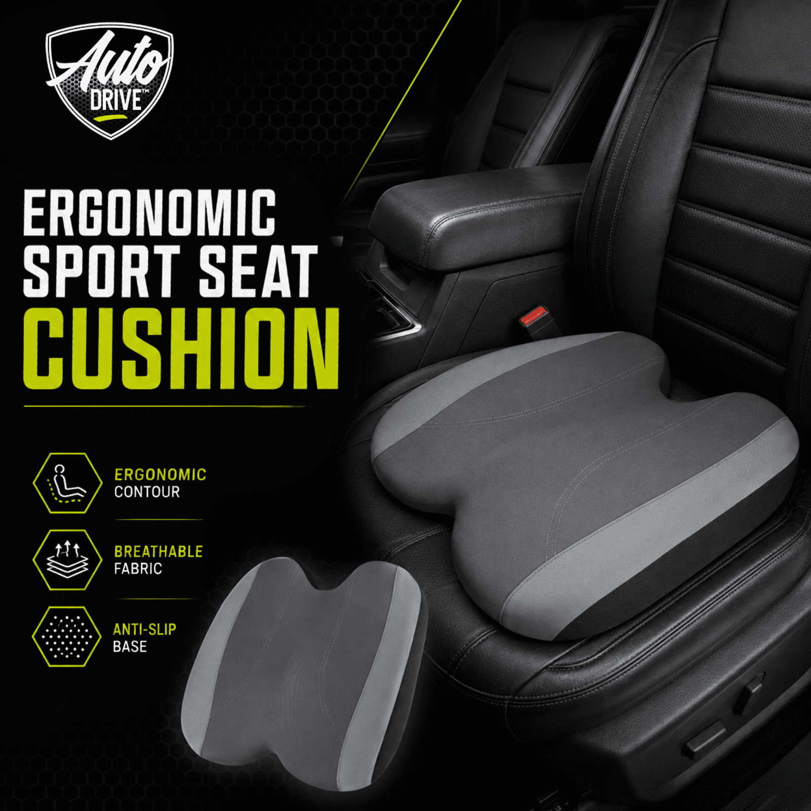 Auto Drive Waterproof Seat Cushion, Comfortable Car Seat Cushion Pad with Ergonomic Support, Non-Slip Seat Cover for Car Driver Seat, Universal Fit, Black&Gray